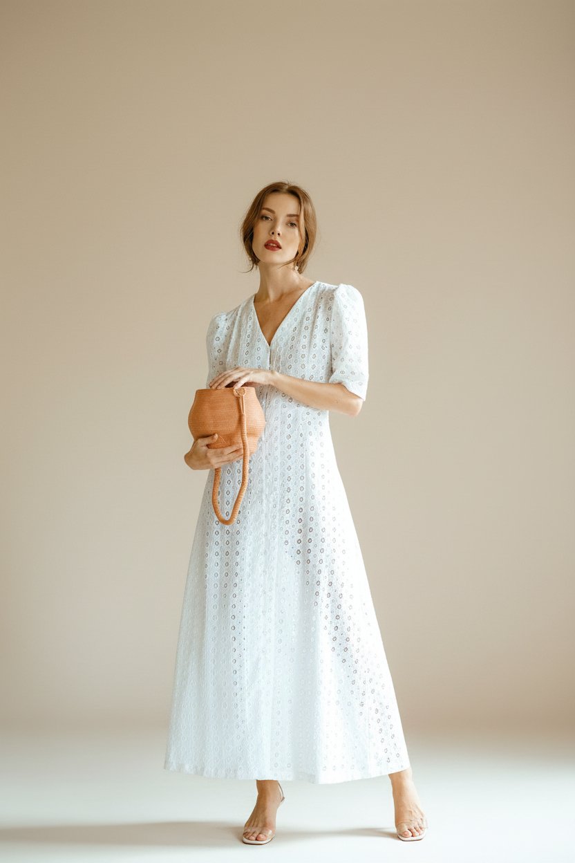 women_fashion - littlescollectionDressRomantic Puff Sleeve Embroidered Cotton Maxi Dress in White Womenboho maxi dress women