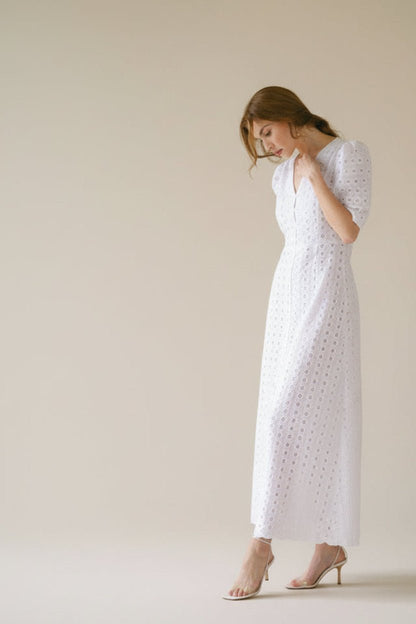 women_fashion - littlescollectionDressRomantic Puff Sleeve Embroidered Cotton Maxi Dress in White Womenboho maxi dress women