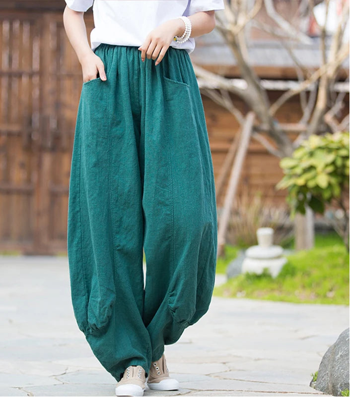 Ocean blue boho vintage linen pant.