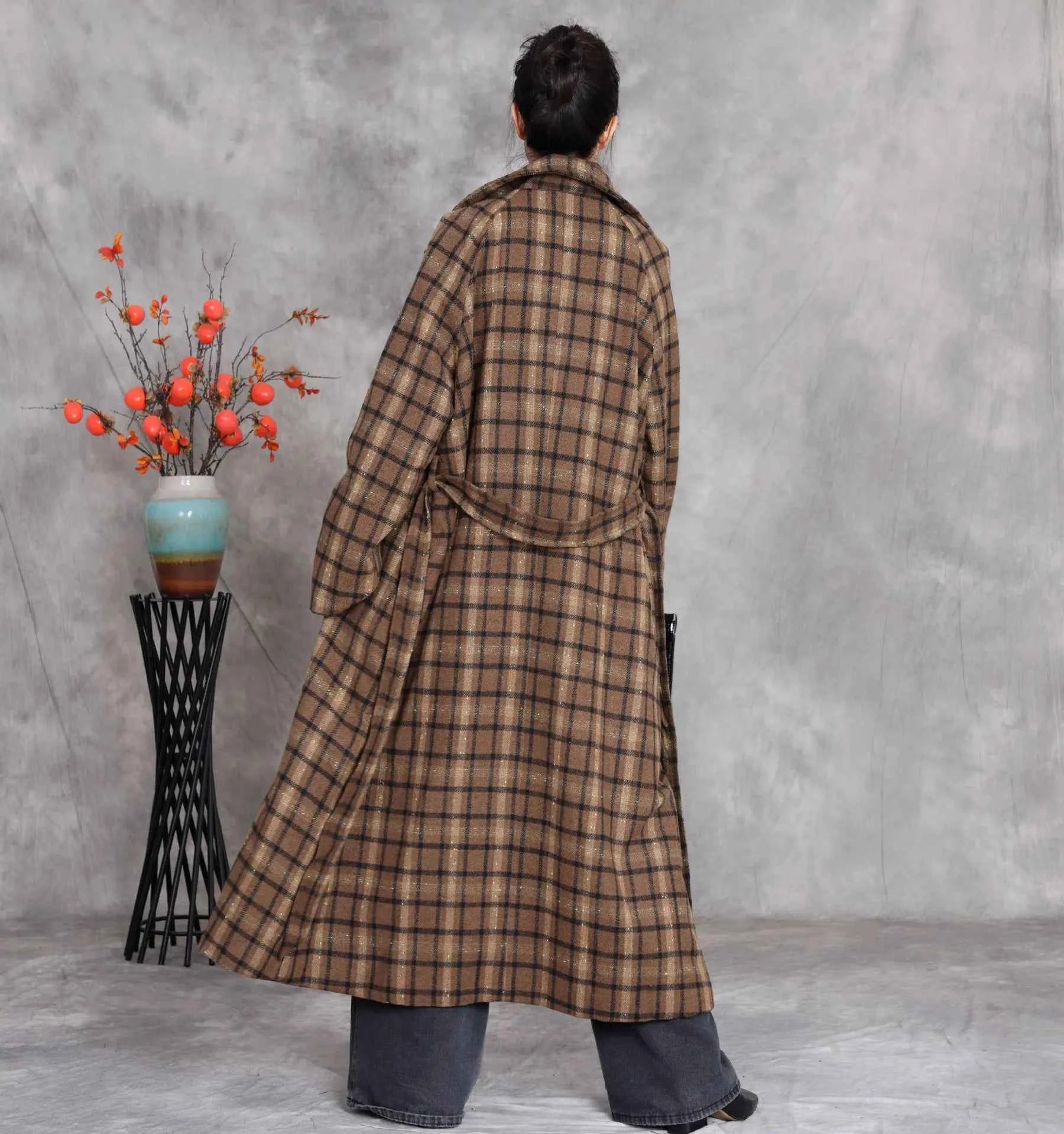 women_fashion - littlescollectionCoats JacketsJNT Women Vintage Wool Coats Bandage Plaidjacket women