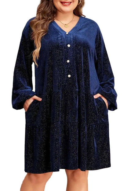 Plus Size Textured Velvet Button Dress