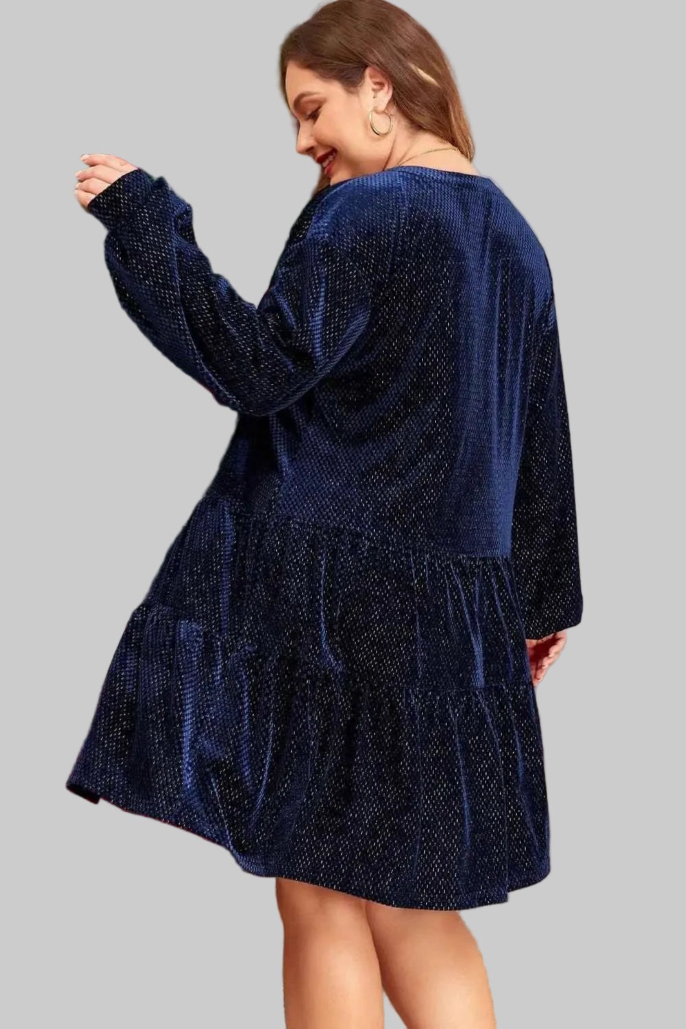 Plus Size Textured Velvet Button Dress
