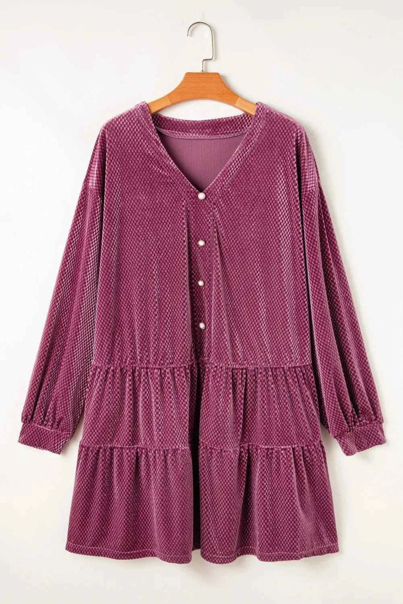 Plus Size Textured Velvet Button Dress