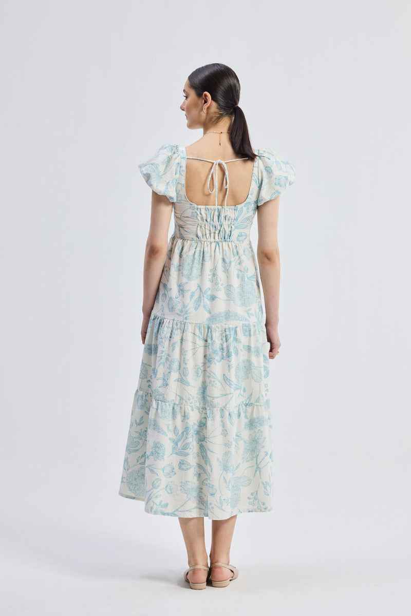 women_fashion - littlescollectionDressCotton Puff Sleeve Tiered Maxi Dress in Blue Florals@women@hoodie