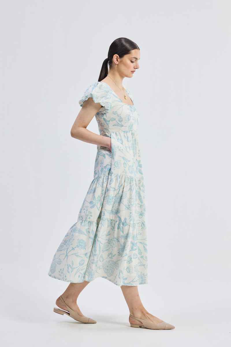 women_fashion - littlescollectionDressCotton Puff Sleeve Tiered Maxi Dress in Blue Florals@women@hoodie