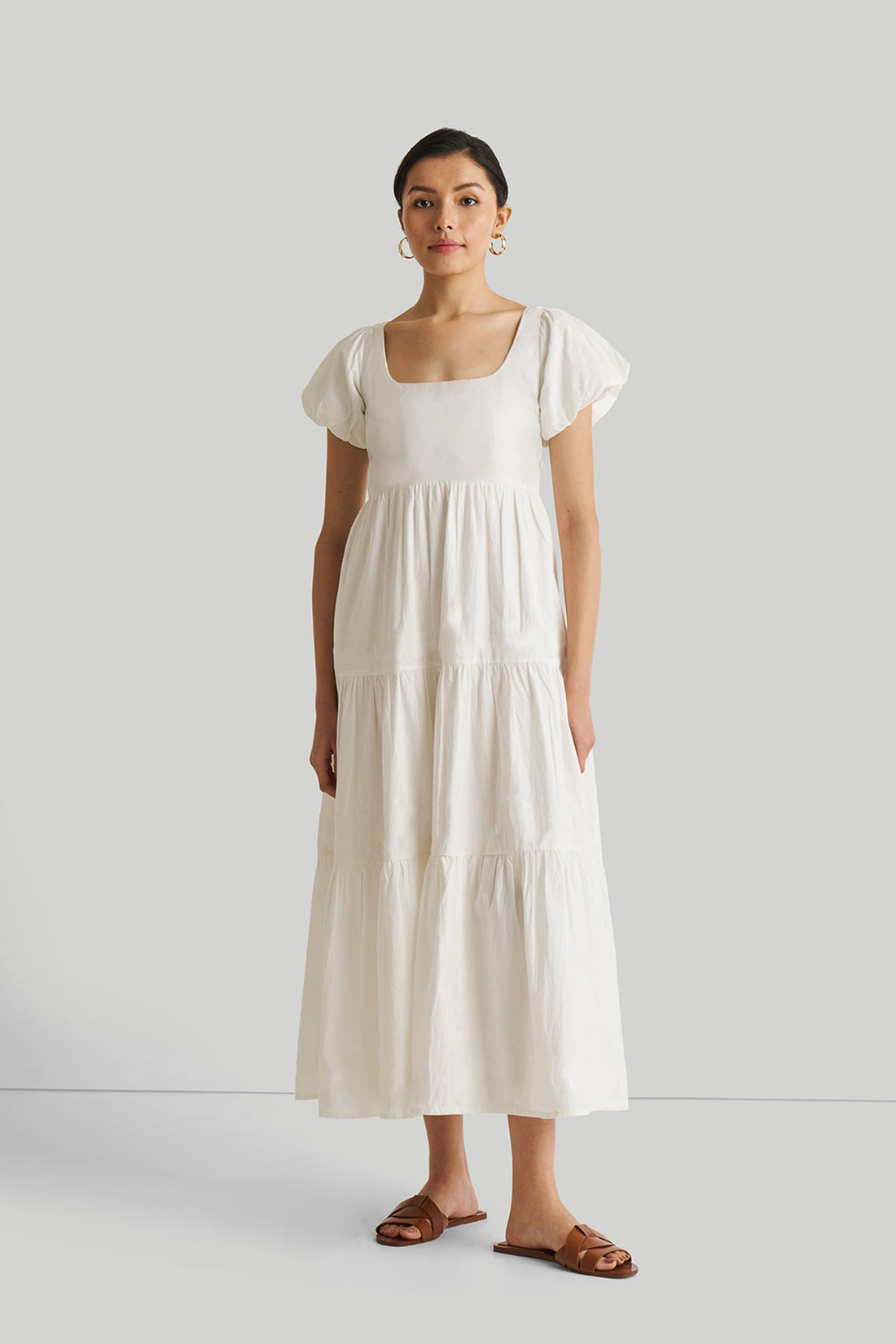 women_fashion - littlescollectionCotton dressPuff Sleeve Tiered Maxi Dress Organic Cotton in White Womenmaxi dress