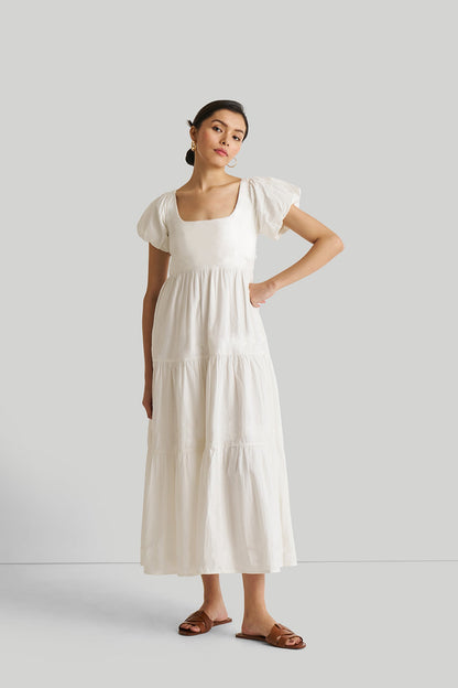women_fashion - littlescollectionCotton dressPuff Sleeve Tiered Maxi Dress Organic Cotton in White Womenmaxi dress