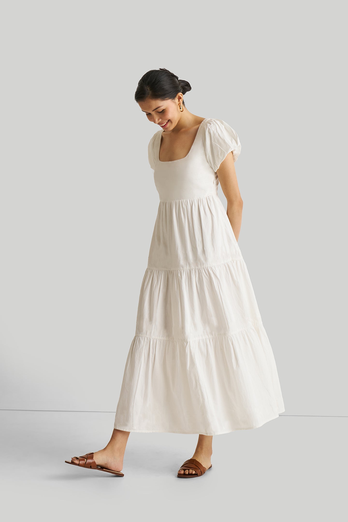 women_fashion - littlescollectionCotton dressPuff Sleeve Tiered Maxi Dress Organic Cotton in White Womenmaxi dress