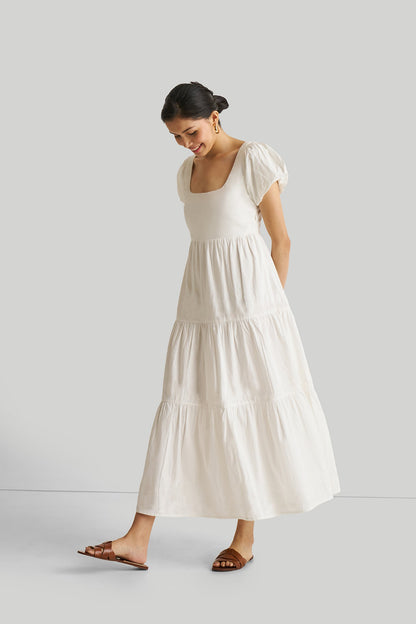 women_fashion - littlescollectionCotton dressPuff Sleeve Tiered Maxi Dress Organic Cotton in White Womenmaxi dress