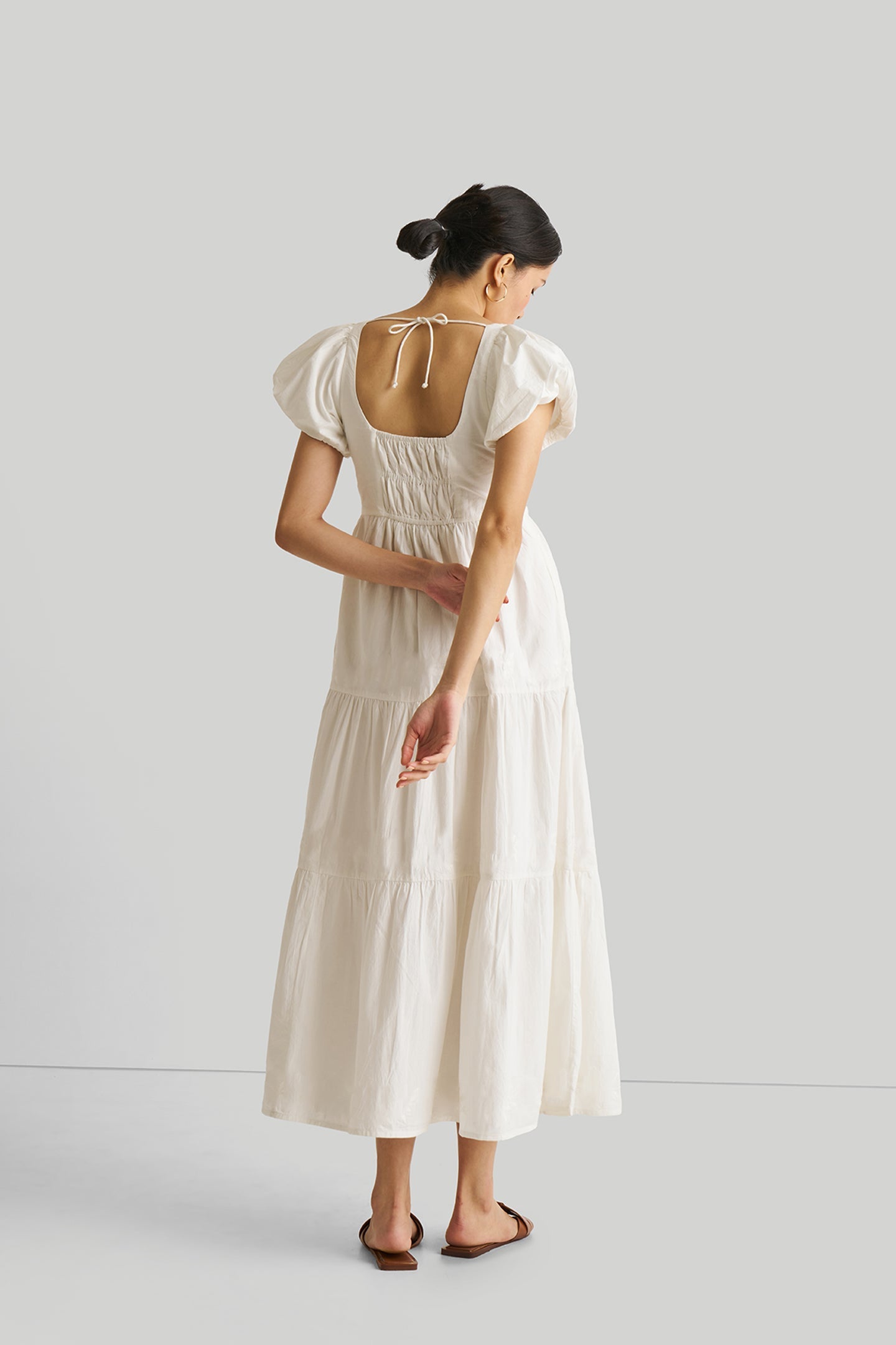 women_fashion - littlescollectionCotton dressPuff Sleeve Tiered Maxi Dress Organic Cotton in White Womenmaxi dress