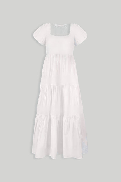women_fashion - littlescollectionCotton dressPuff Sleeve Tiered Maxi Dress Organic Cotton in White Womenmaxi dress