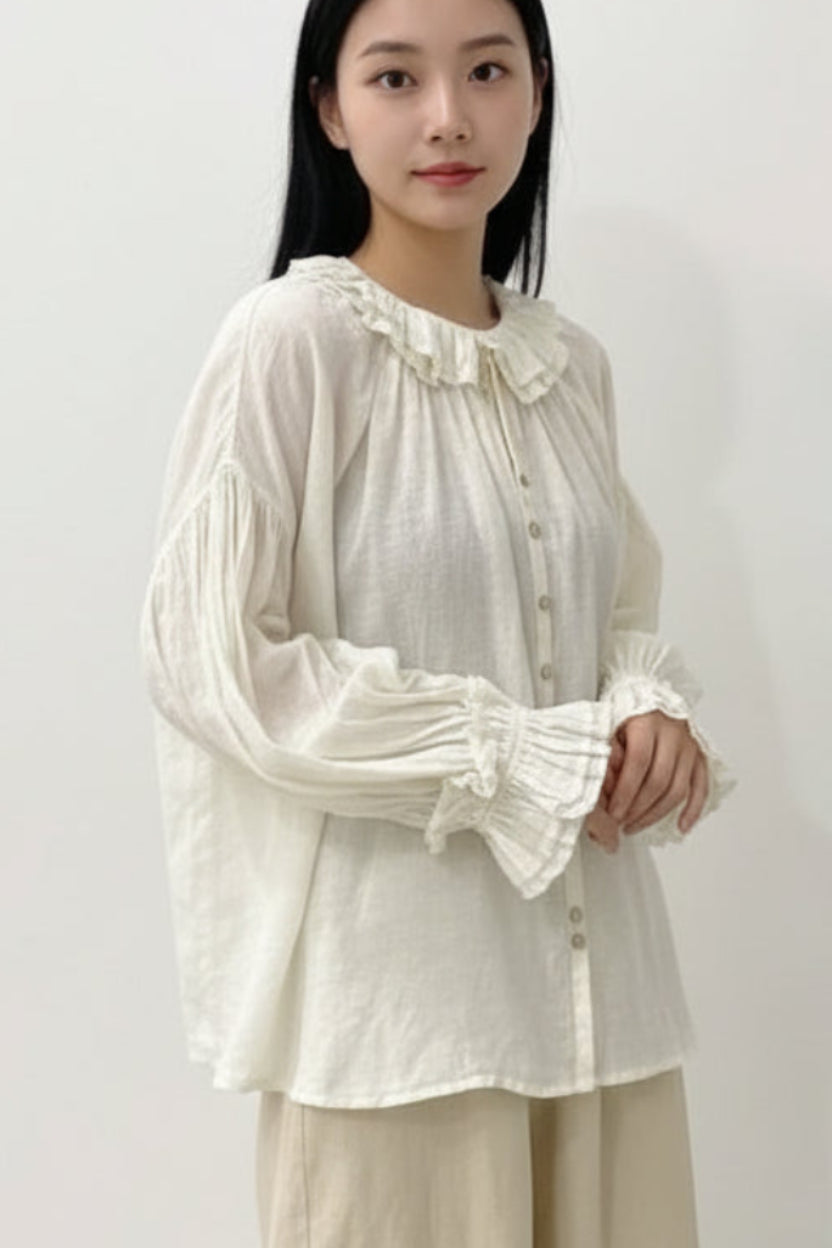 Romantic movement, Flowing Oversized Linen Effortless Blouse beige