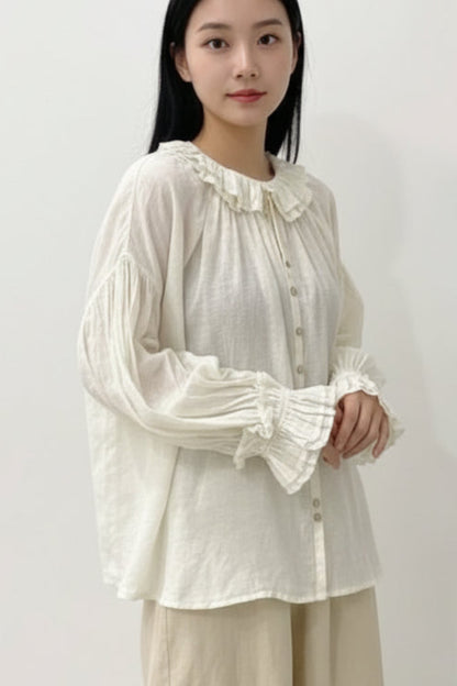 Romantic movement, Flowing Oversized Linen Effortless Blouse beige