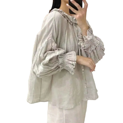 Romantic movement, Flowing Oversized Linen Effortless Blouse gray