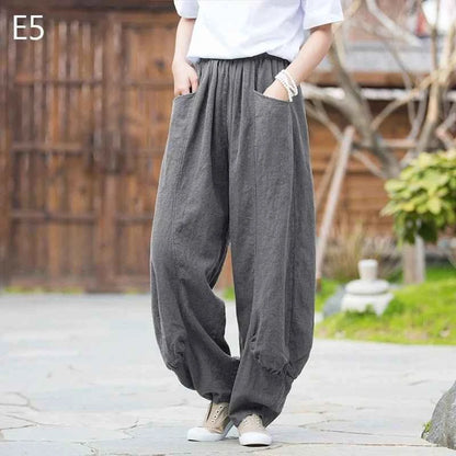 Women Vintage Literature Tie-dye Pants Cotton Linen
