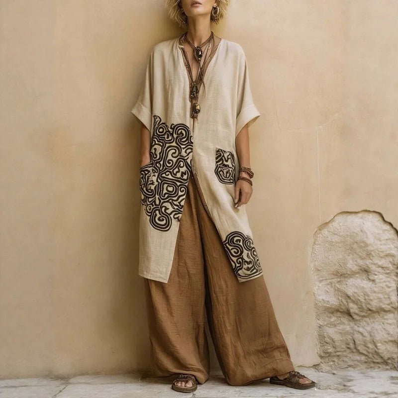 women_fashion - littlescollection3 - piece setBoho Kimono 3 Piece Set Wide Leg Pants Womencasual - outfit