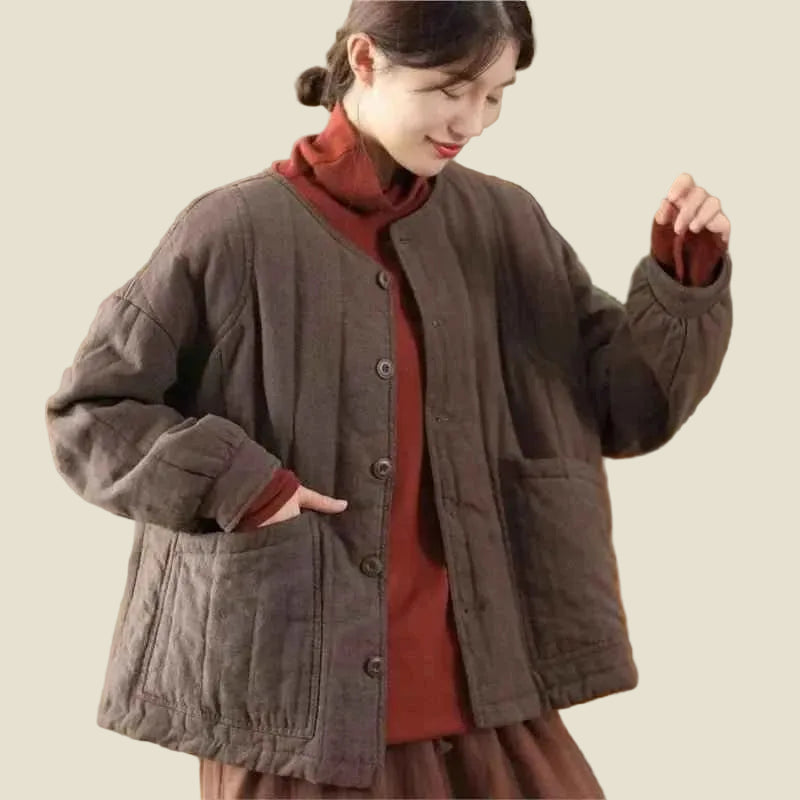 JNT Vintage Style Cotton Splicing Woman Retro Coat