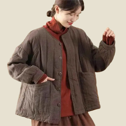 JNT Vintage Style Cotton Splicing Woman Retro Coat