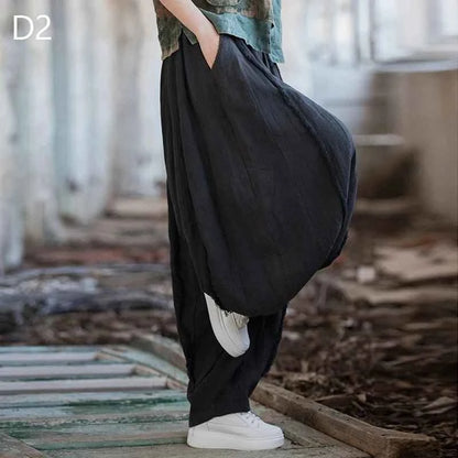 Women Vintage Literature Tie-dye Pants Cotton Linen