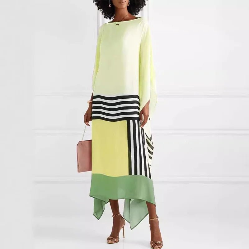 women_fashion - littlescollectionLong dressRetro Striped Patchwork Boho Print Maxi Dresses For Womenlong dress