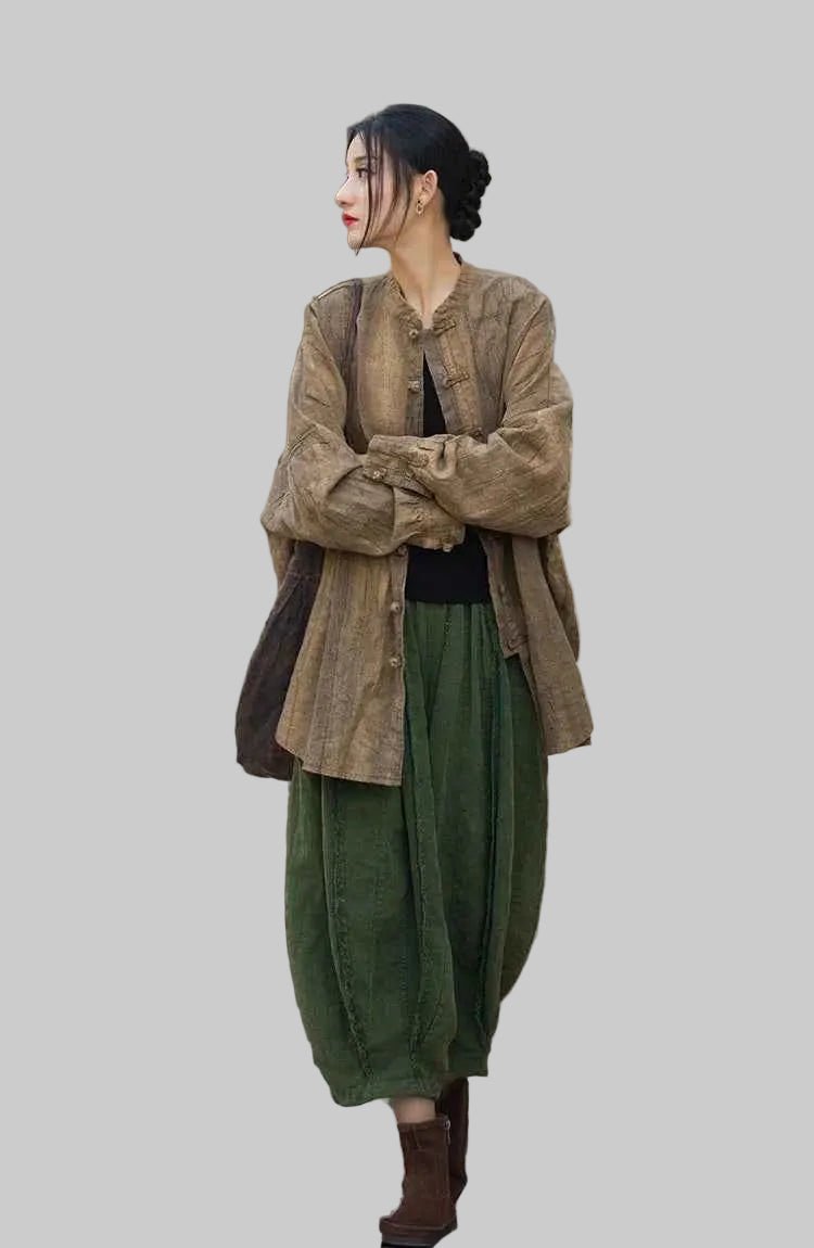 women_fashion - littlescollectionwomen linen JacketsJNT Women Vintage Ramie Cotton Linen Shirt Jackets