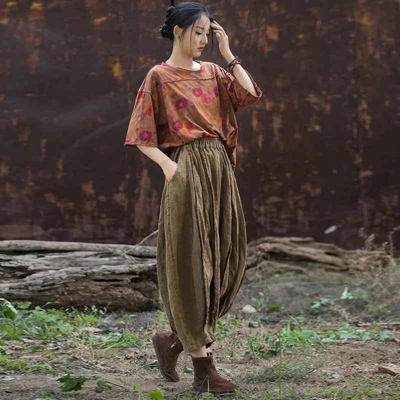 JNT Women Vintage Ramie Wide Leg Pants