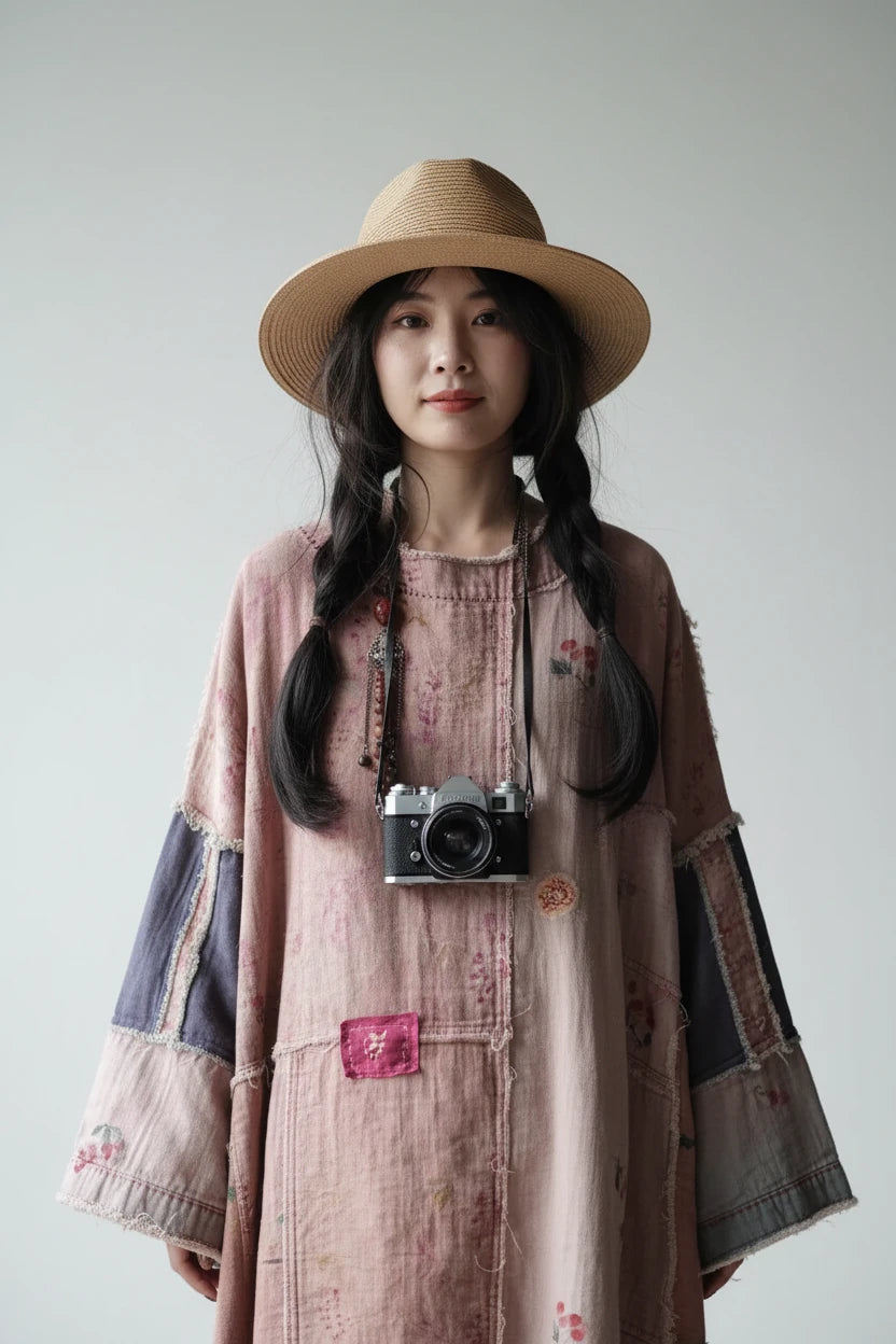 Cotton Patchwork Vintage Dress Women