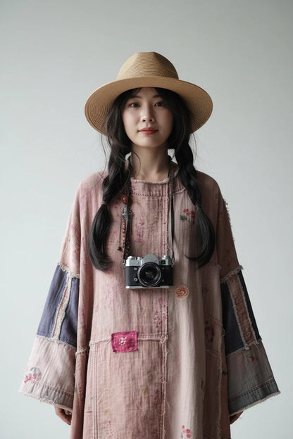 Cotton Patchwork Vintage Dress Women