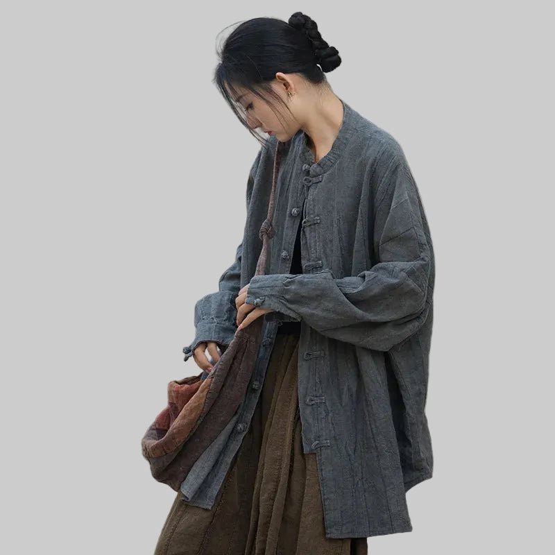 women_fashion - littlescollectionwomen linen JacketsJNT Women Vintage Ramie Cotton Linen Shirt Jackets