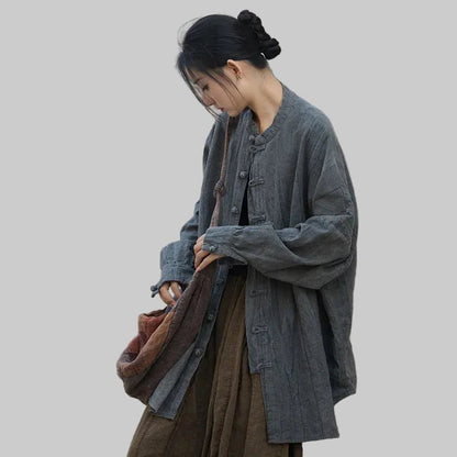women_fashion - littlescollectionwomen linen JacketsJNT Women Vintage Ramie Cotton Linen Shirt Jackets