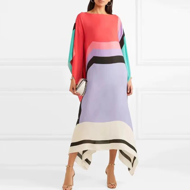 women_fashion - littlescollectionLong dressRetro Striped Patchwork Boho Print Maxi Dresses For Womenlong dress