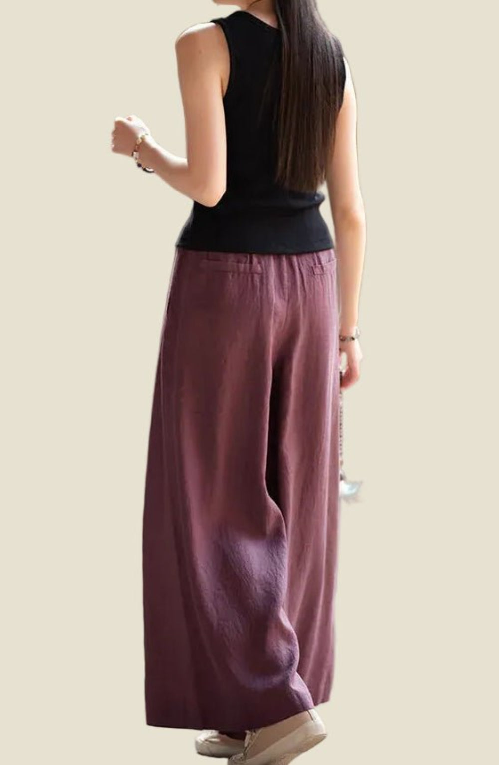 Linen Wide Leg Pants For Summer, elastic waist pants