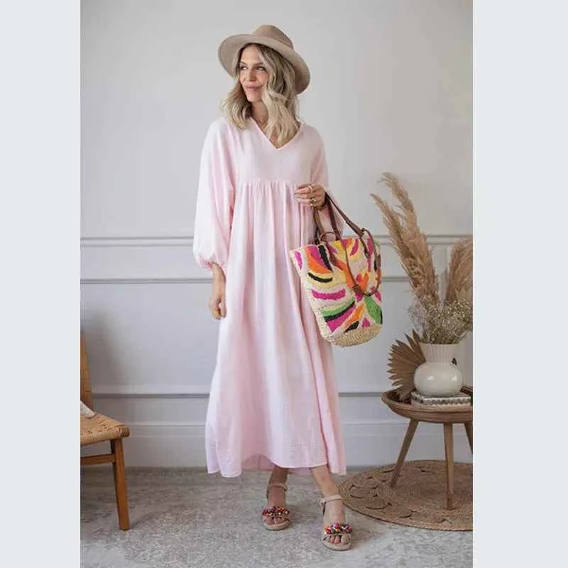 Vintage Boho Cotton Round Neck Dress