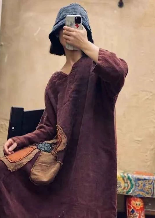 women_fashion - littlescollectionDressLinen V - Neck Floral Applique Midi Dress Womenfloral applique dress