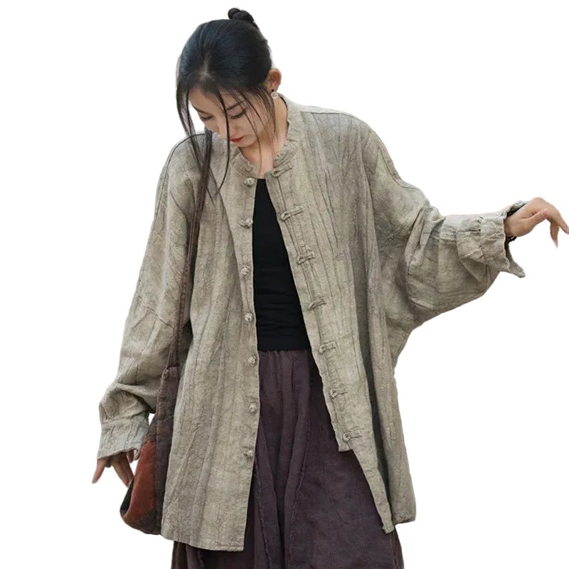 women_fashion - littlescollectionwomen linen JacketsJNT Women Vintage Ramie Cotton Linen Shirt Jackets