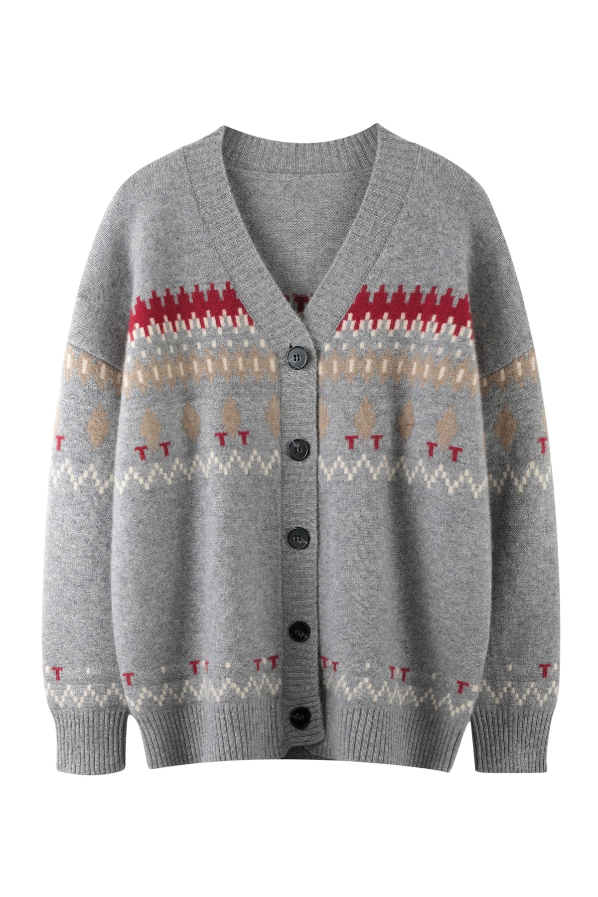 Cashmere V-Neck Fair Isle Cardigan Women