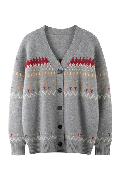 Cashmere V-Neck Fair Isle Cardigan Women
