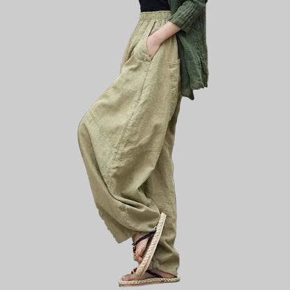 Women Vintage Literature Tie-dye Pants Cotton Linen