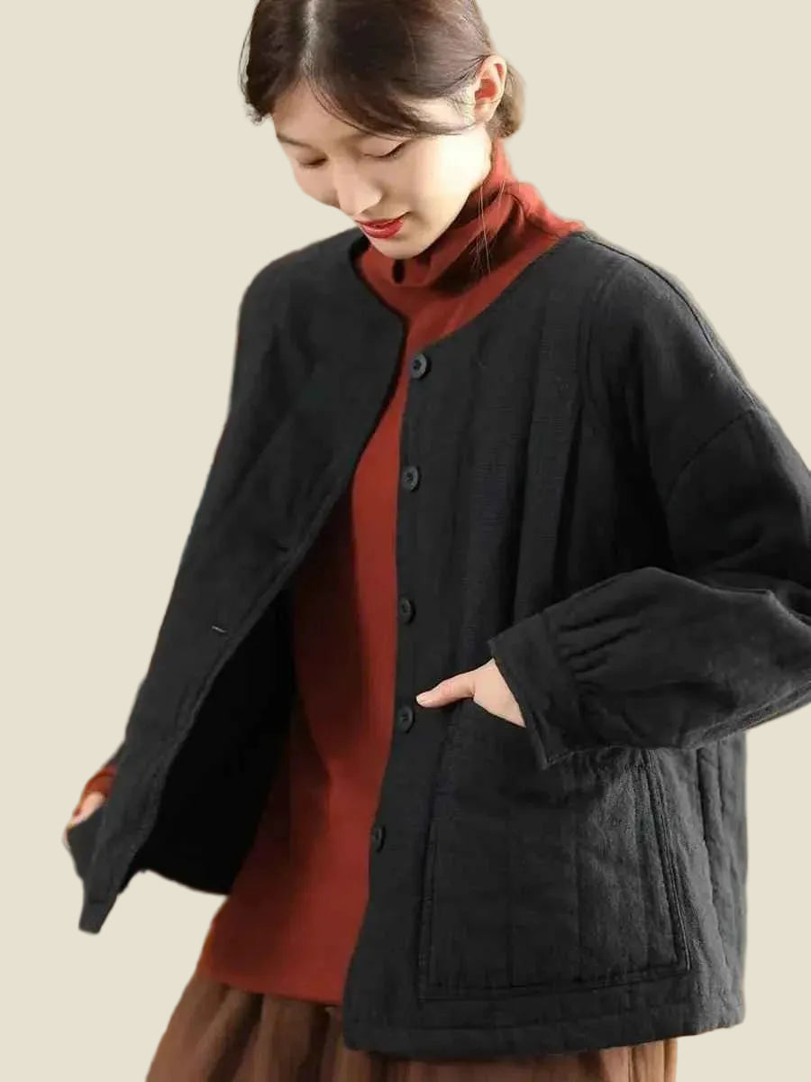 JNT Vintage Style Cotton Splicing Woman Retro Coat