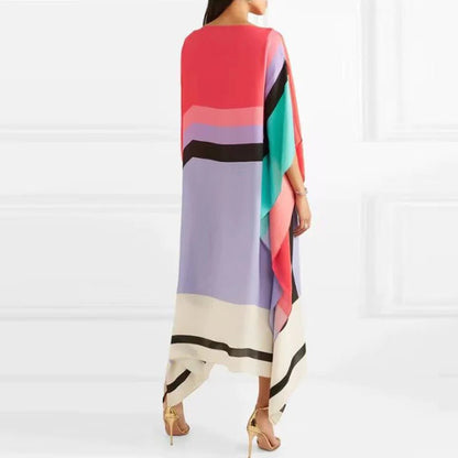 women_fashion - littlescollectionLong dressRetro Striped Patchwork Boho Print Maxi Dresses For Womenlong dress