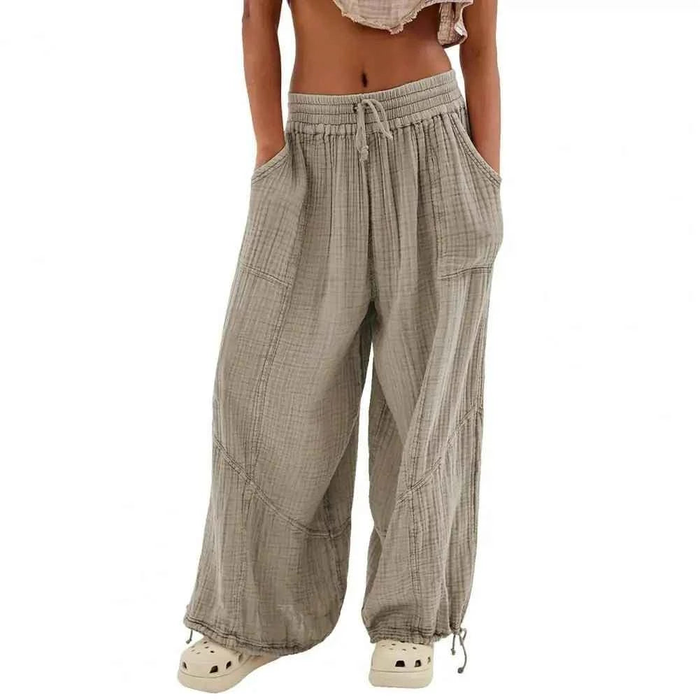 Women Harem Pants Summer Casual Vintage Cotton Linen