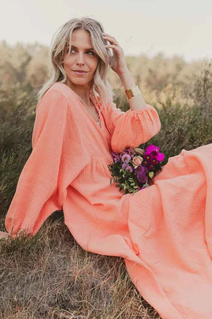 Vintage Boho Cotton Round Neck Dress