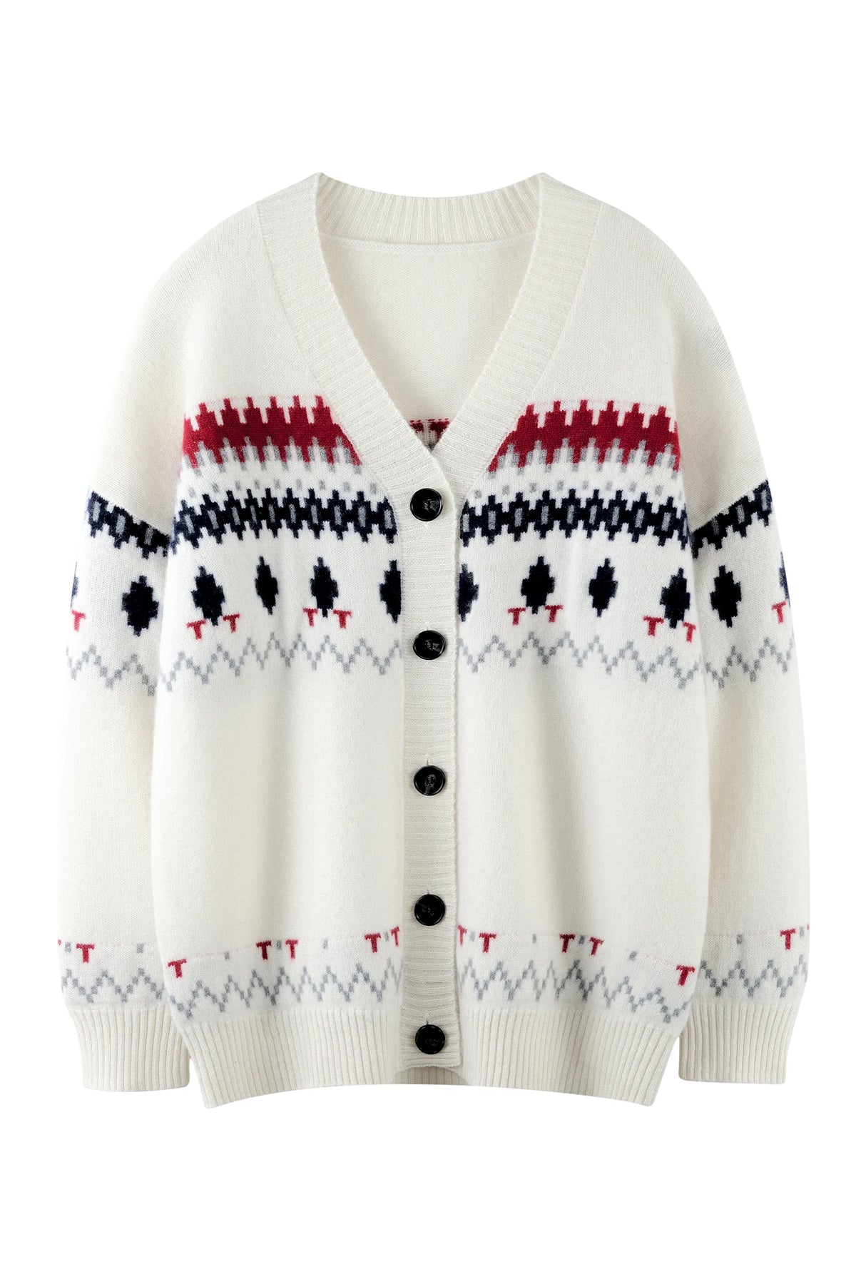 Cashmere V-Neck Fair Isle Cardigan Women