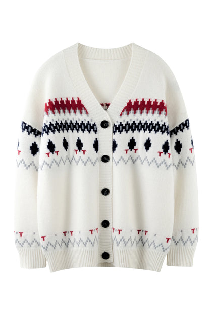 Cashmere V-Neck Fair Isle Cardigan Women