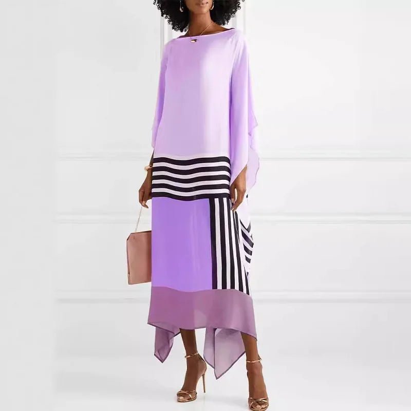 women_fashion - littlescollectionLong dressRetro Striped Patchwork Boho Print Maxi Dresses For Womenlong dress
