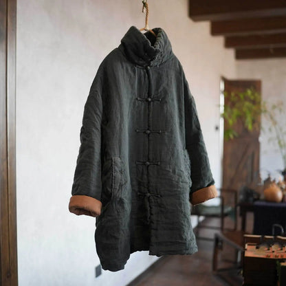 women_fashion - littlescollectionCoats JacketsJNT Women Vintage Vibes Turtleneck Linen Warm ParkasLinen parkas