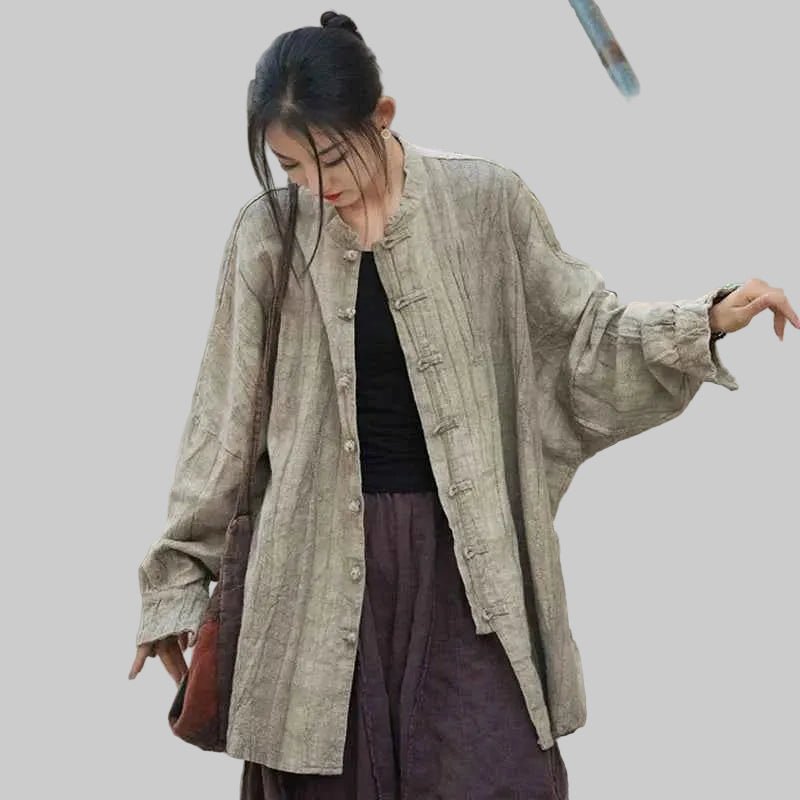 women_fashion - littlescollectionwomen linen JacketsJNT Women Vintage Ramie Cotton Linen Shirt Jackets