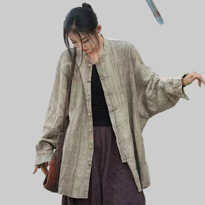 women_fashion - littlescollectionwomen linen JacketsJNT Women Vintage Ramie Cotton Linen Shirt Jackets