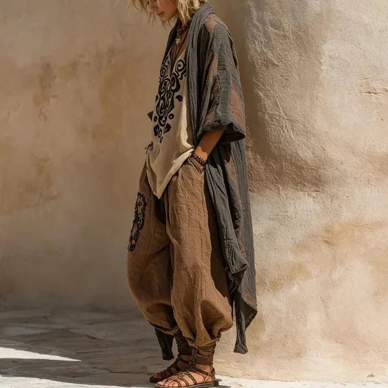 women_fashion - littlescollection3 - piece setBoho Kimono 3 Piece Set Wide Leg Pants Womencasual - outfit