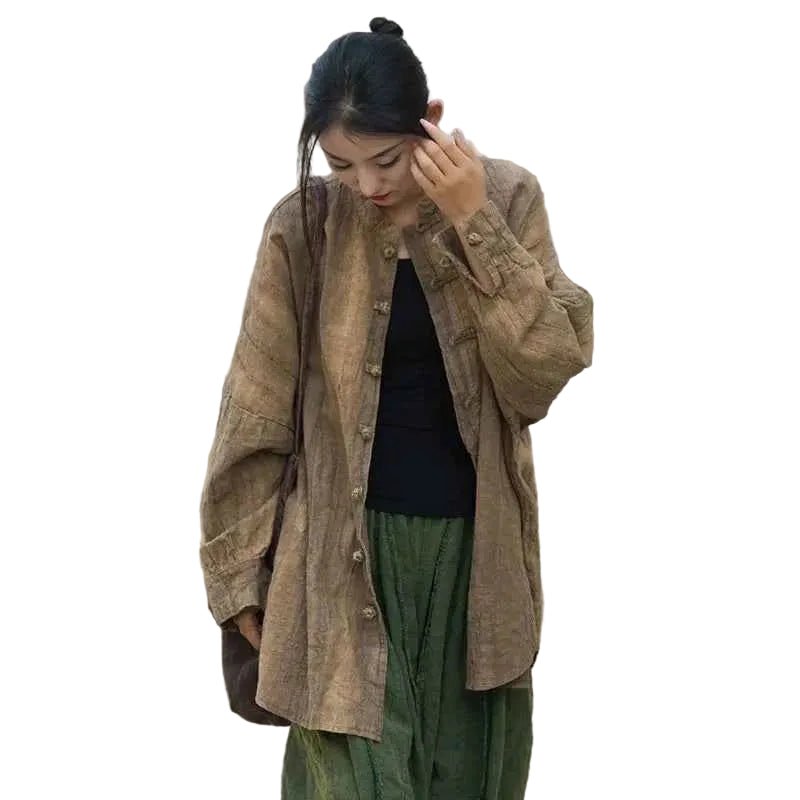 women_fashion - littlescollectionwomen linen JacketsJNT Women Vintage Ramie Cotton Linen Shirt Jackets